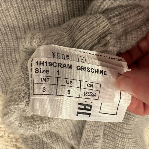 BA&SH 100% Cashmere “Cramy” Twist Back Ribbed Knit Sweater in Grey Sz S - Picture 8 of 14
